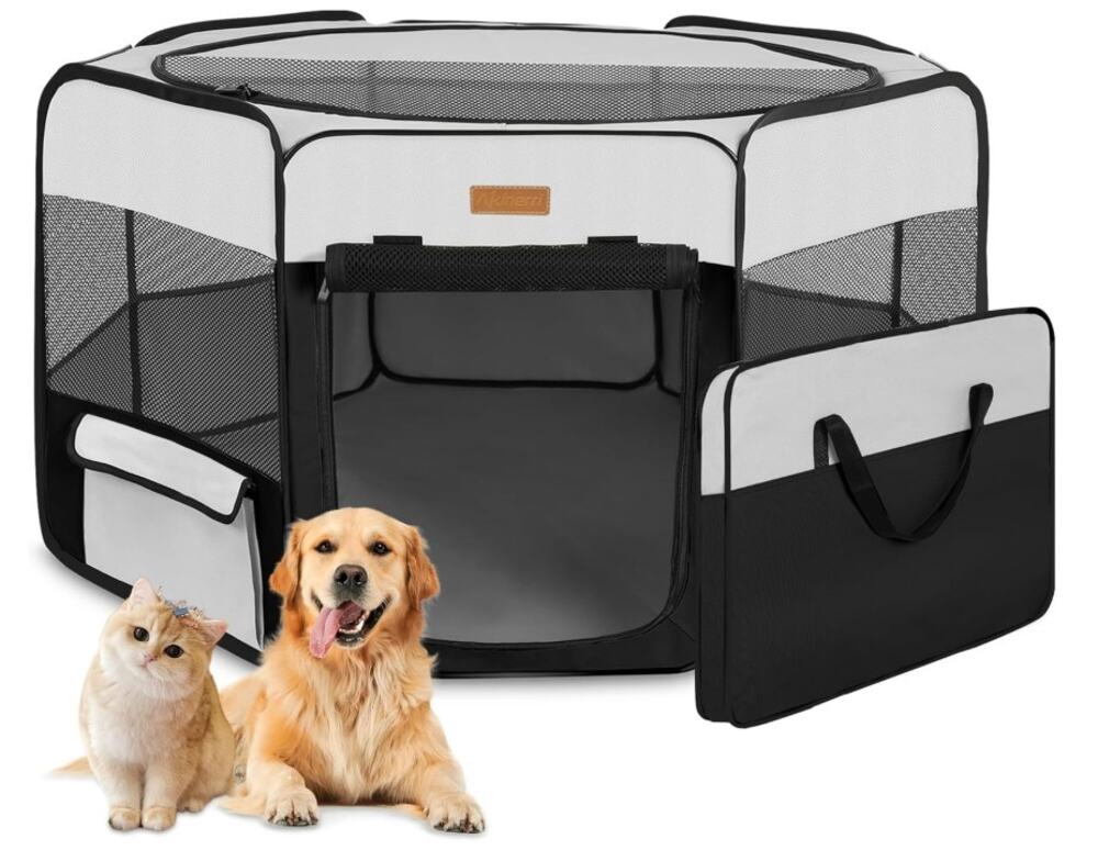40" Portable Dog Playpen Indoor Outdoor Pet Pen w/ Roof & Mat NEW